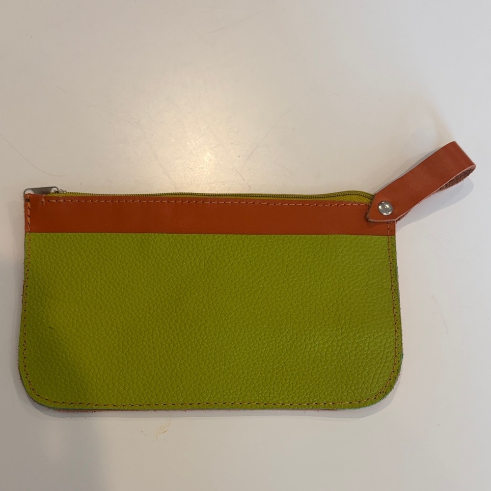 Stylish Green and Orange Women's Leather Clutch